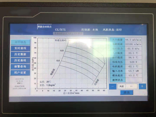 磁懸浮鼓風機觸控屏實時監控風量